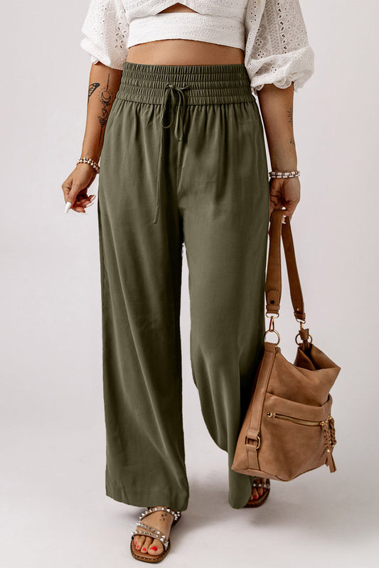 Green Drawstring Wide Leg Pants