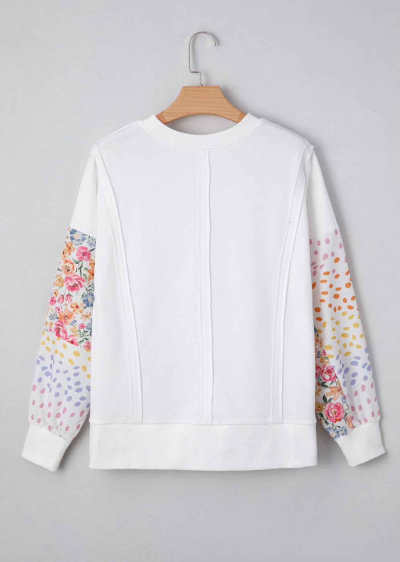 White Floral Patchwork Sleeves Top