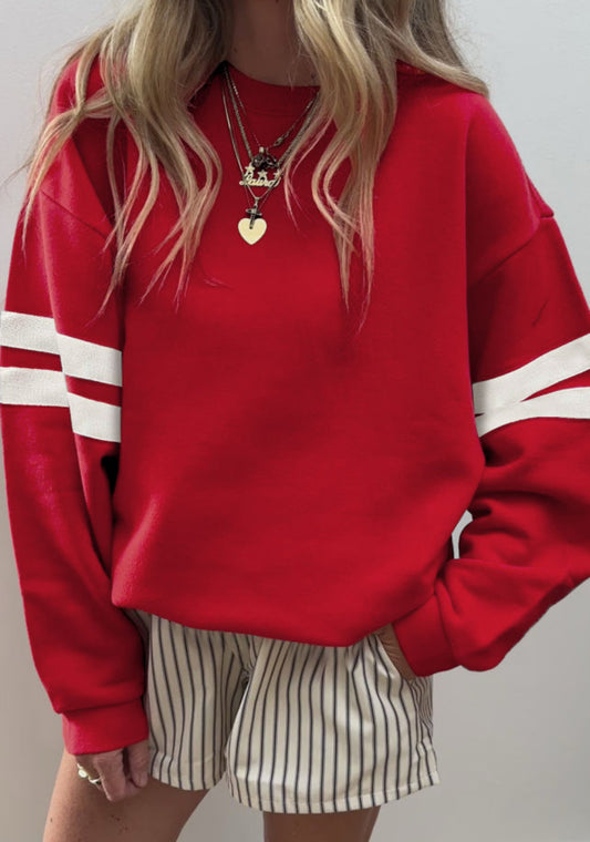Red Varsity Stripe Sweatshirt