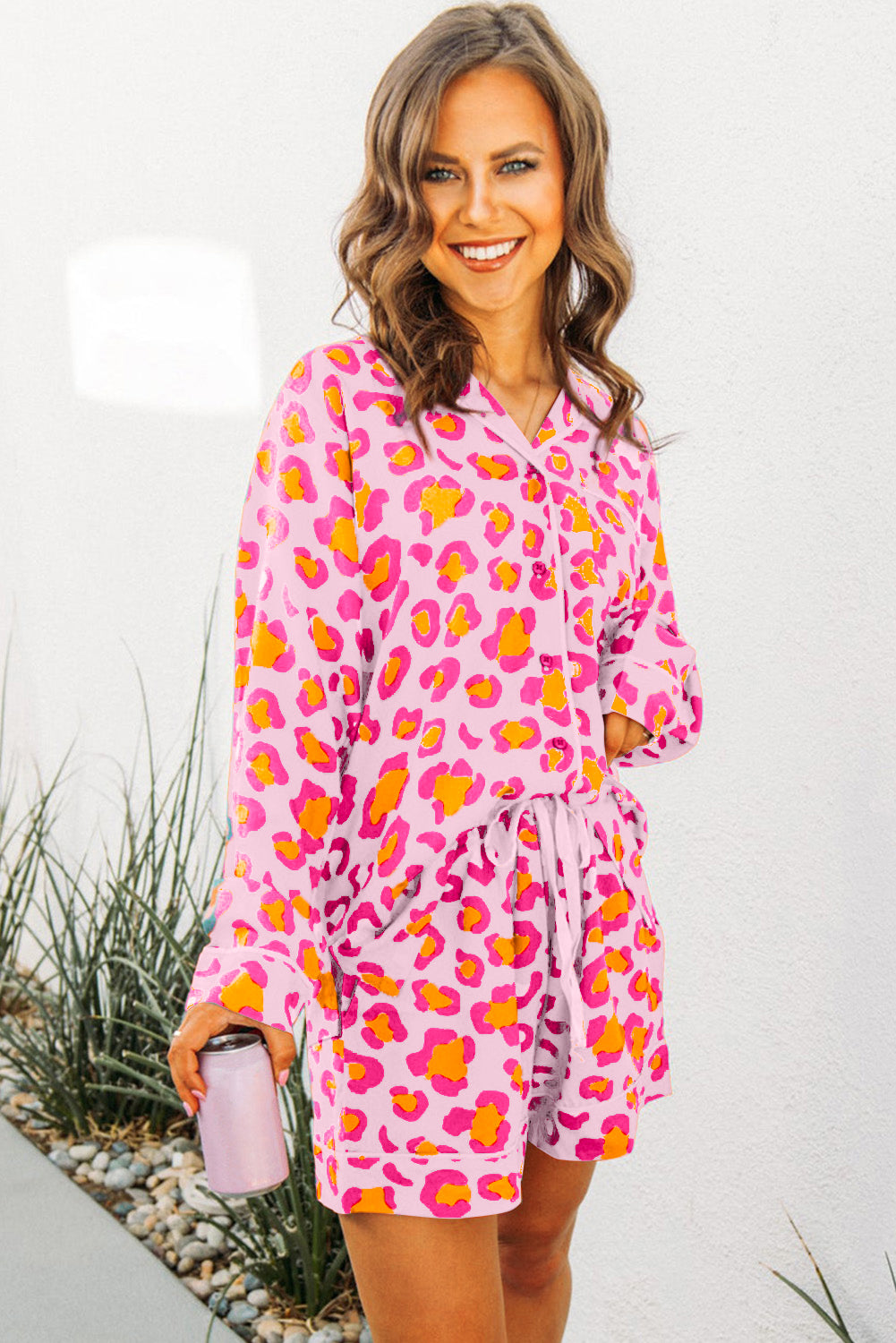 Pink Leopard Print Pajama Set