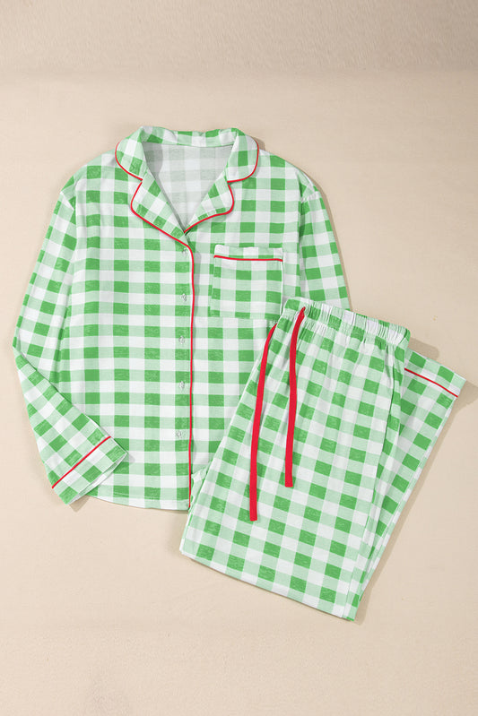 Green Plaid Plus Size Pajama Set