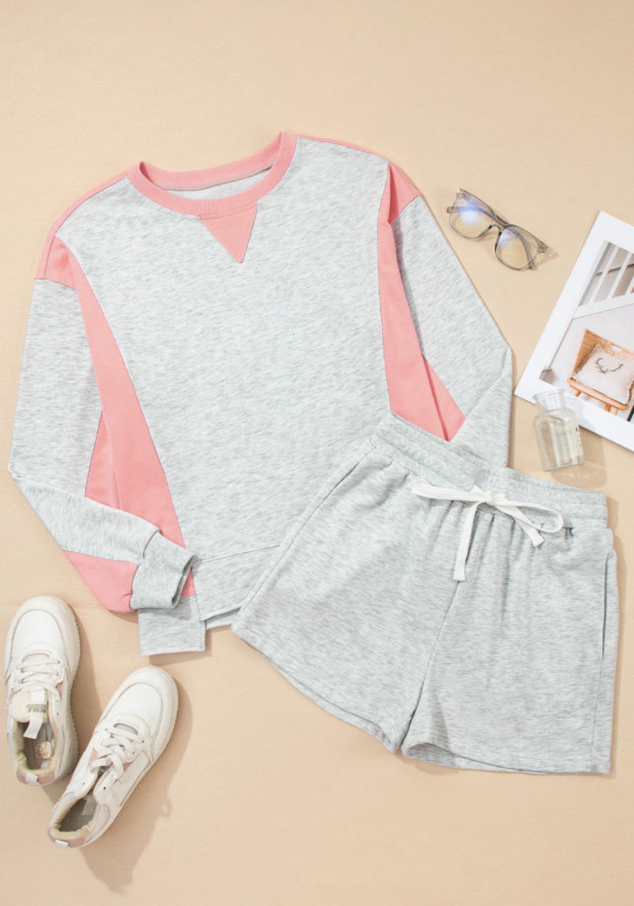 Gray & Pink Shorts and Sweatshirt Set