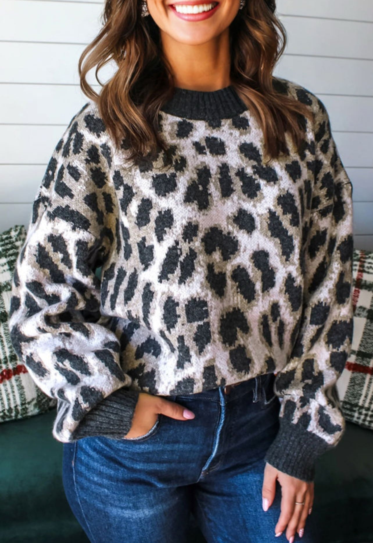 Gray Leopard Baggy Sweater-LOCAL