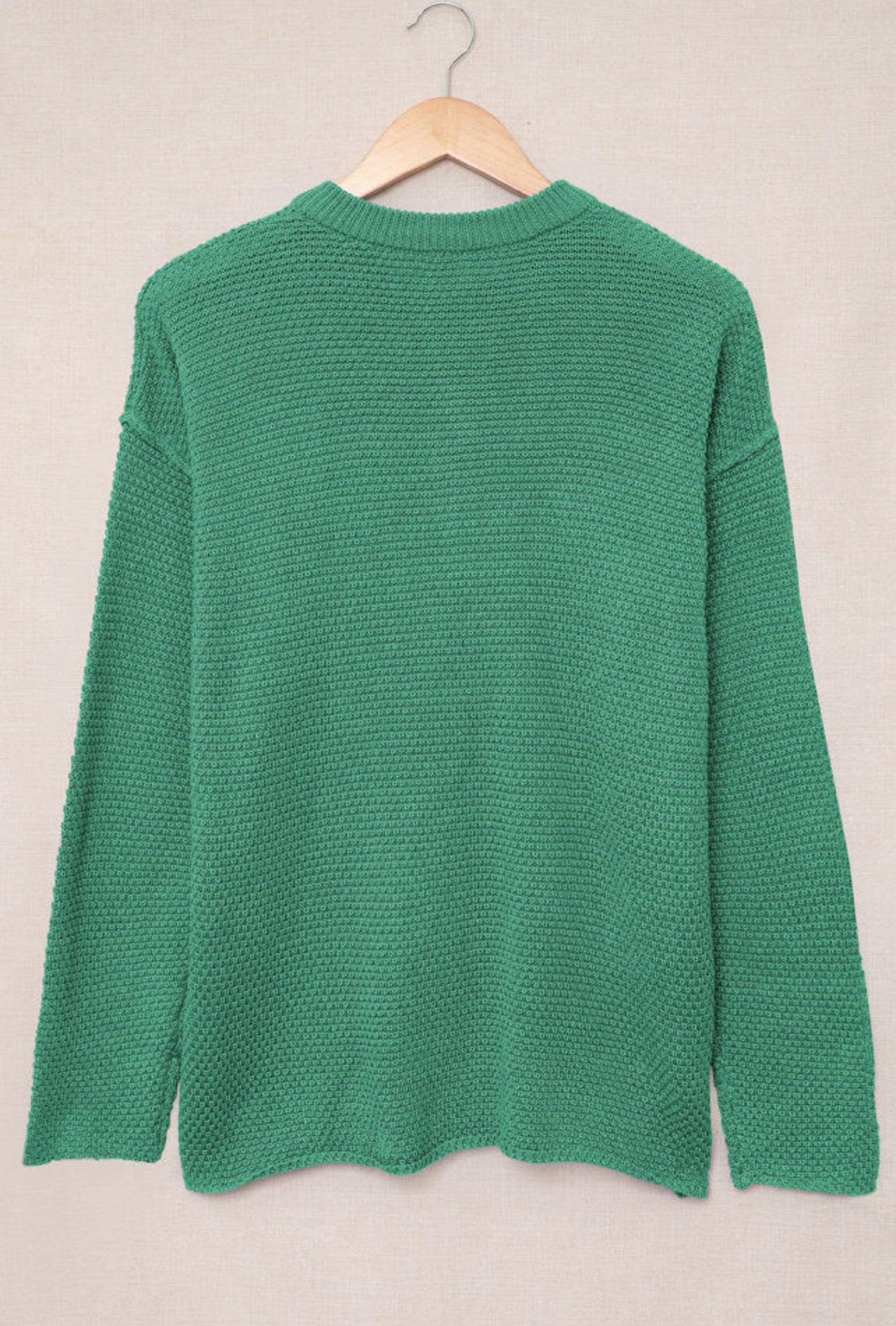 Green Waffle Henley Sweater