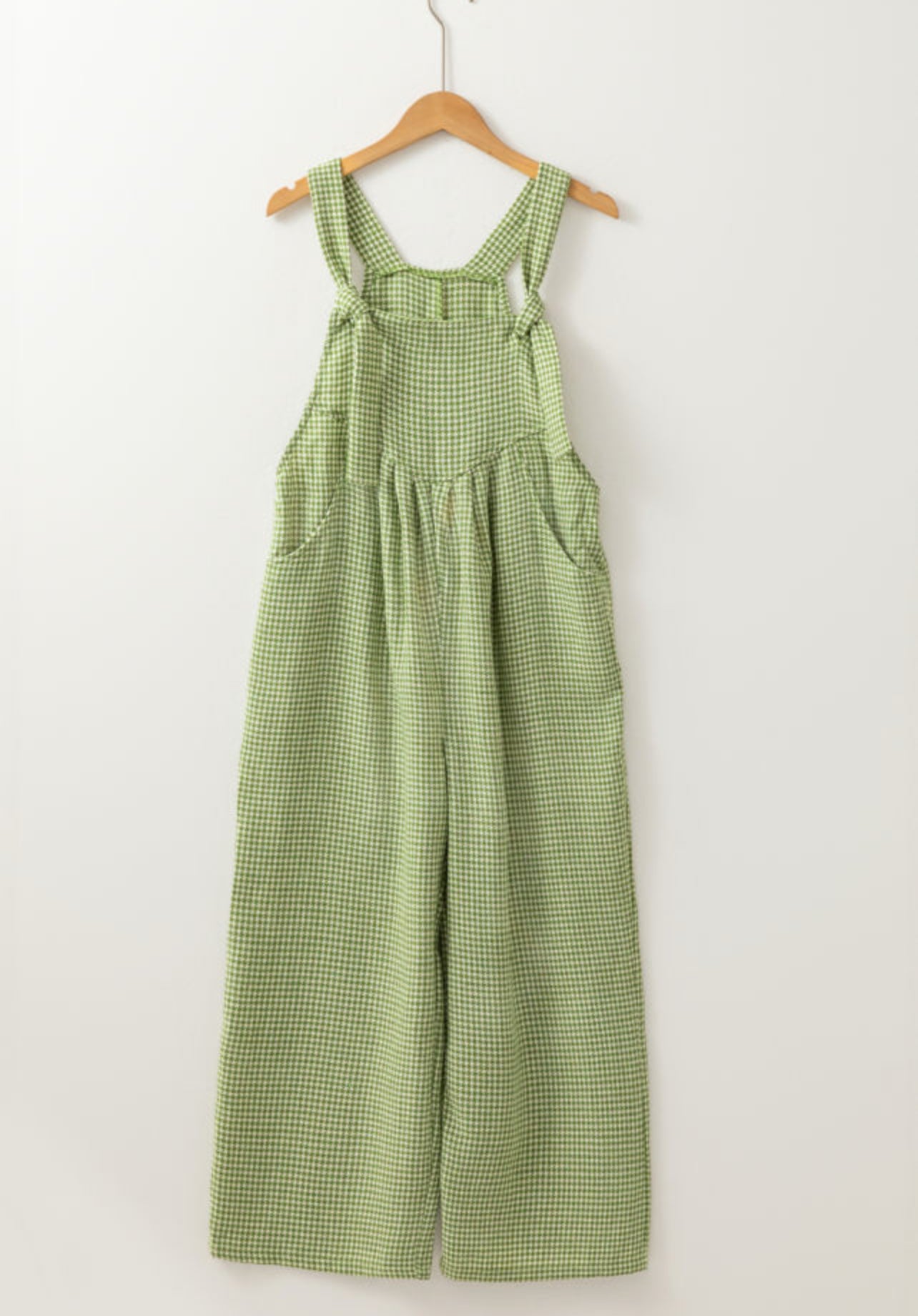 Green Gingham Wide Leg Overalls