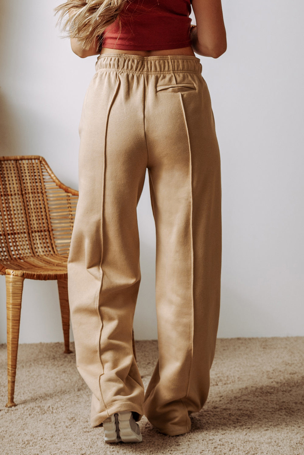 Khaki Exposed Seam Wide Leg Pants