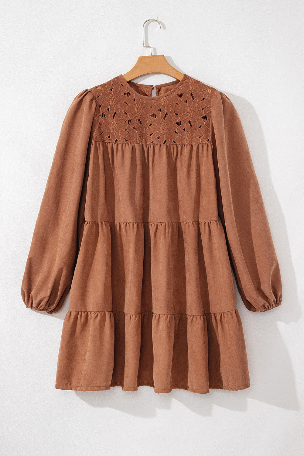 Brown Lace Ruffled Mini Dress