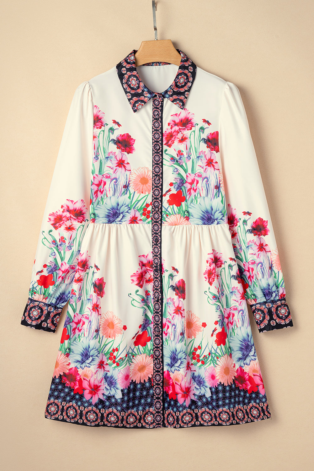 Floral Print Buttoned Shirt Mini Dress