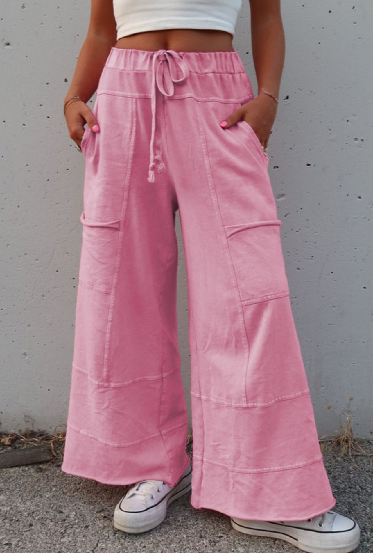 Pink Mineral Wash Wide Leg Cargo Pants