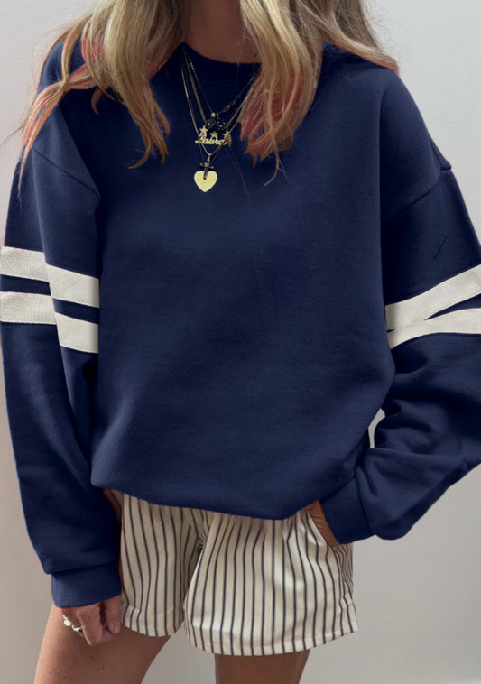 Navy Varsity Stripe Sweatshirt
