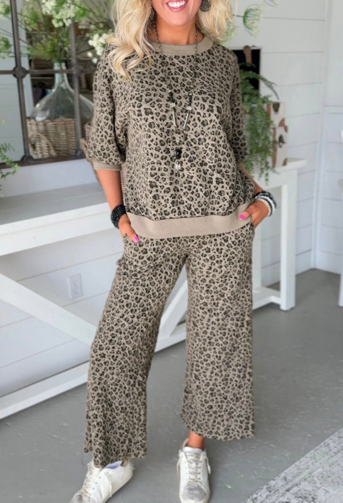 Leopard Jacquard Half Sleeve Set
