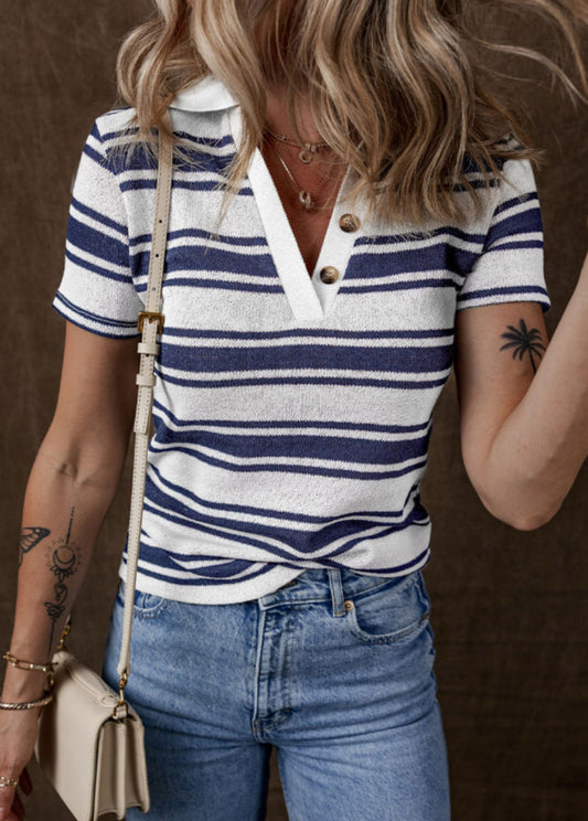 FINAL SALE—Dark Blue Stripe Collared Sweater