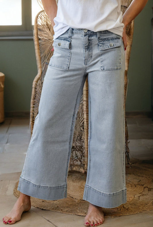 Light Denim Stripe Front Pocket Jeans-LOCAL