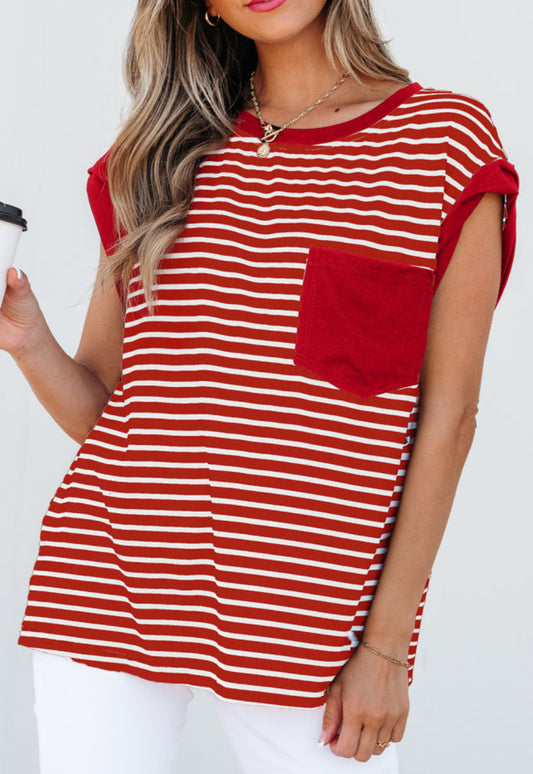 FINAL SALE—Red Stripe Pocket Tank