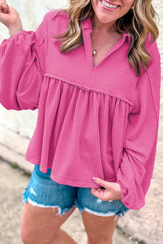 Pink Corded Babydoll Blouse (on hand)