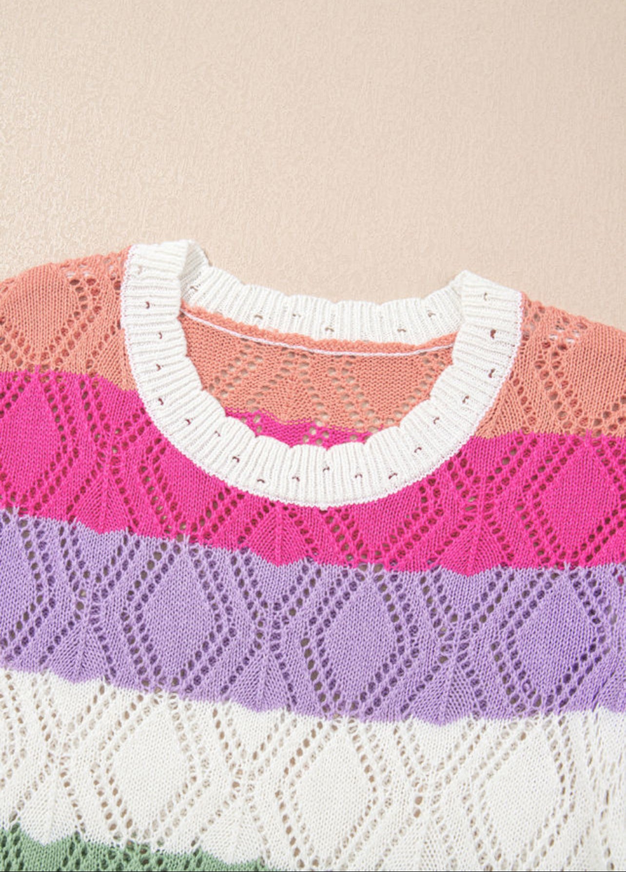 FINAL SALE—Stripe Knit Eyelet Sleeve Sweater