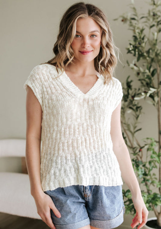 FINAL SALE—Beige Cap Sleeve Sweater