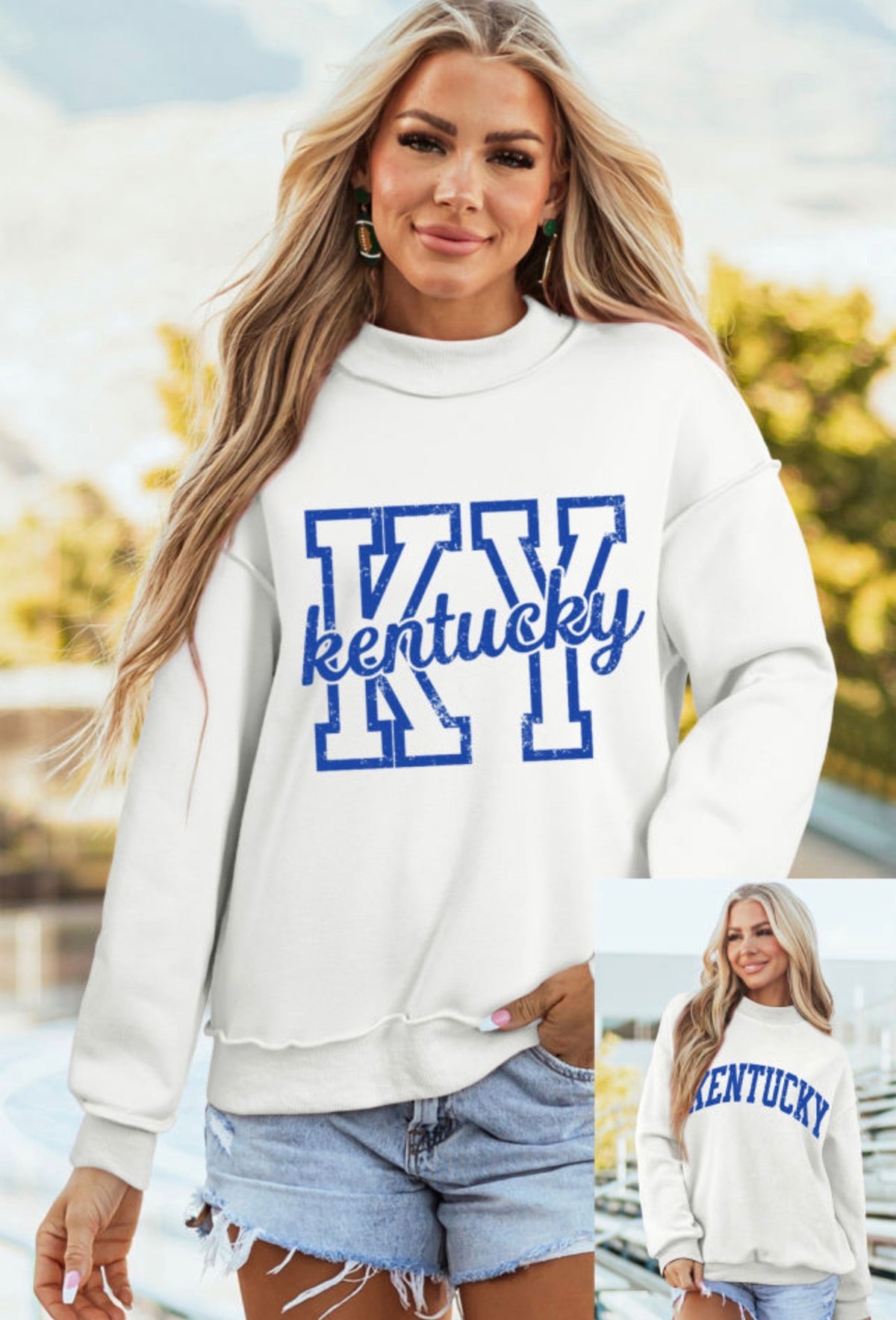 White KY Mock Neck Reversible Sweatshirt