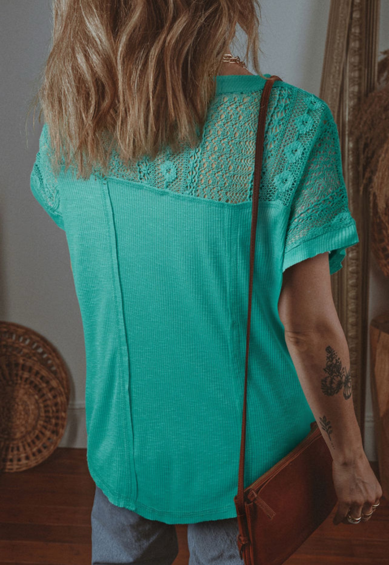 SALE SALE—Green Lace Relaxed Fit Pocket T