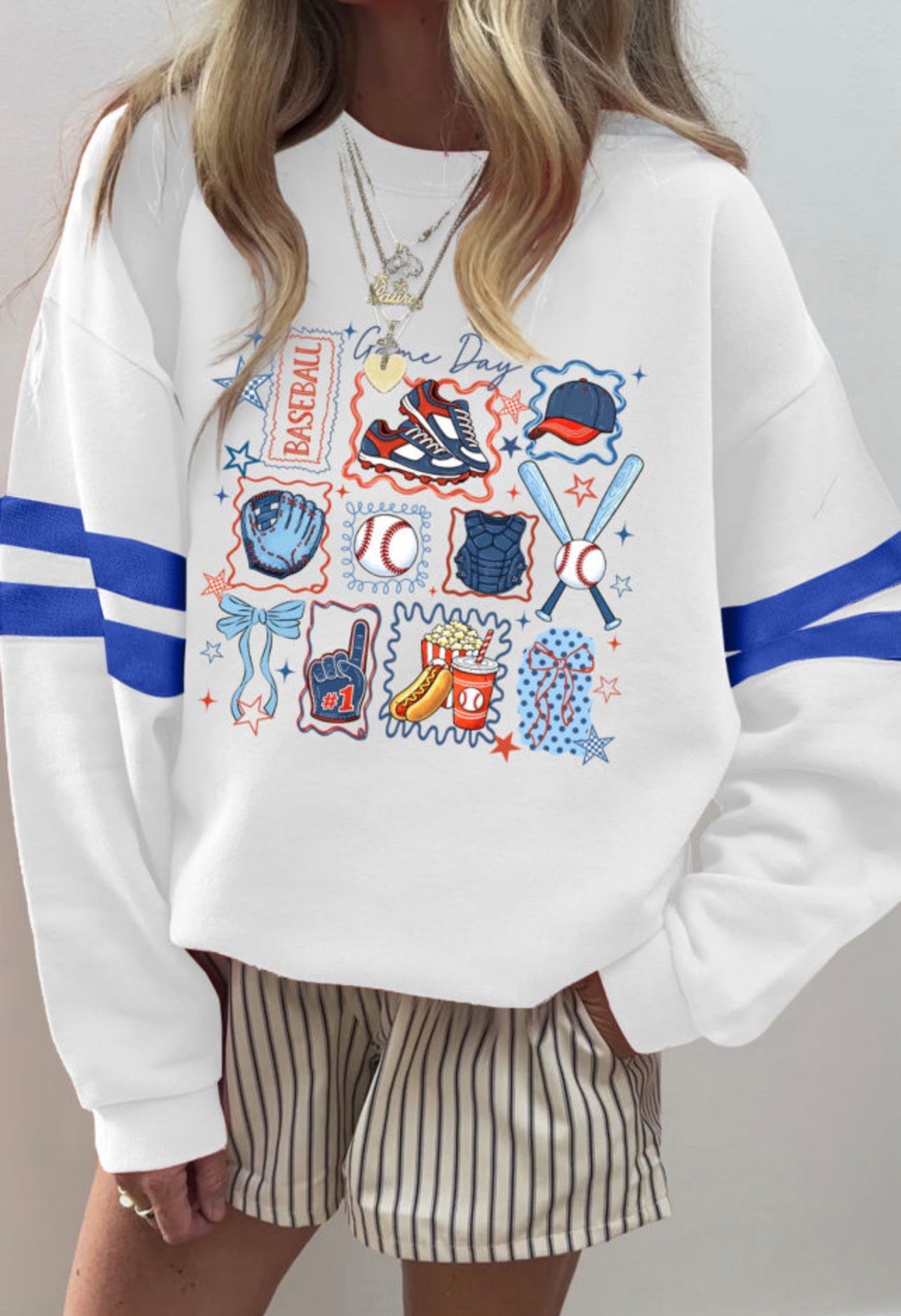 White Baseball Game Day Sweatshirt