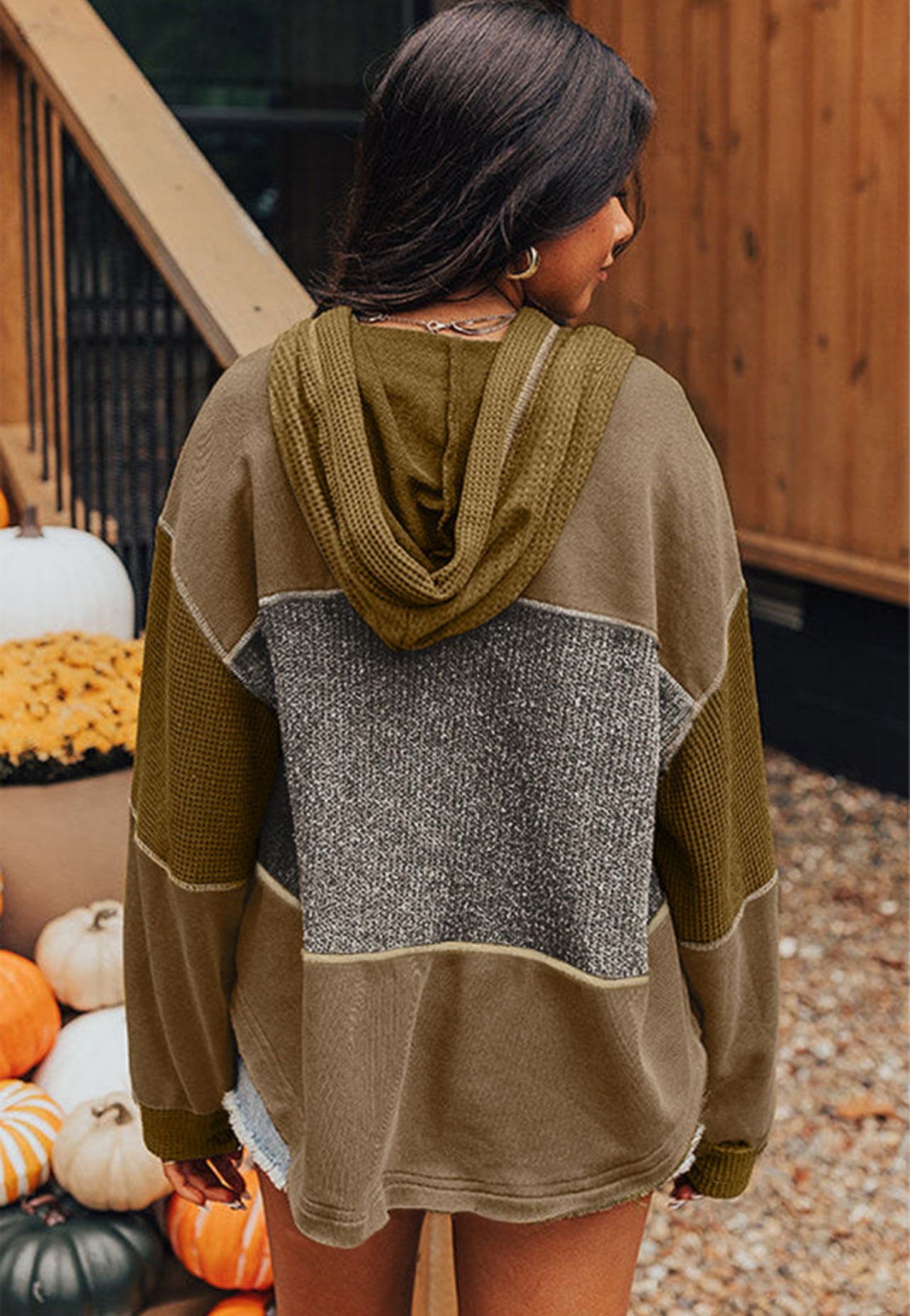 Jungle Green Mixed Textured Hoodie-LOCAL