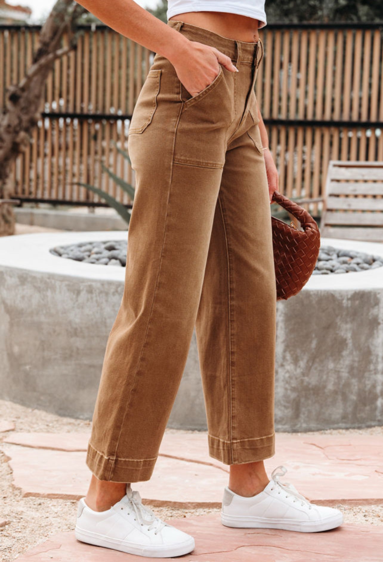 Brown Wide Leg Stretch Jeans