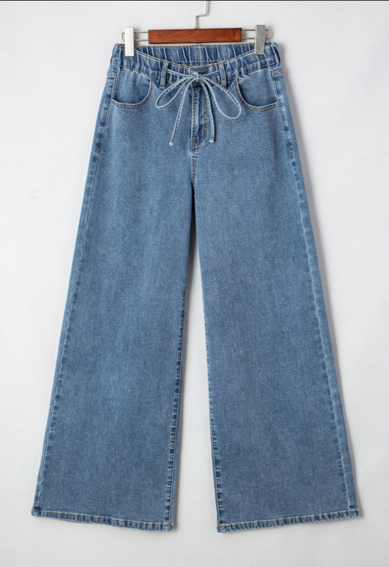 Wide Leg Drawstring Denim Pants
