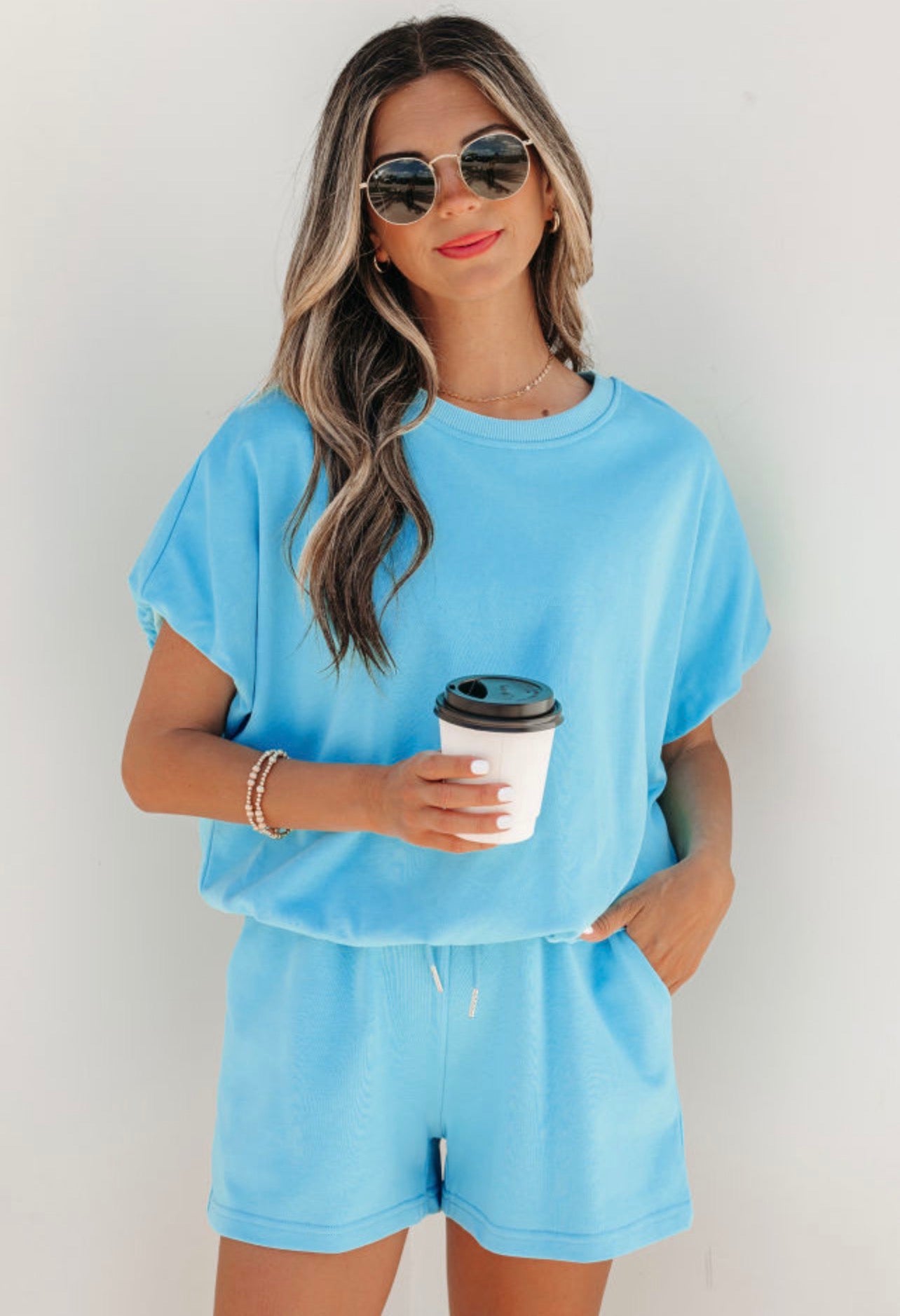 Blue Puffy Loose Tee and Shorts Set