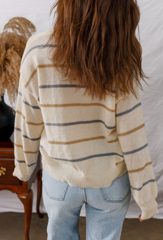 Cream Gray Stripe Sweater