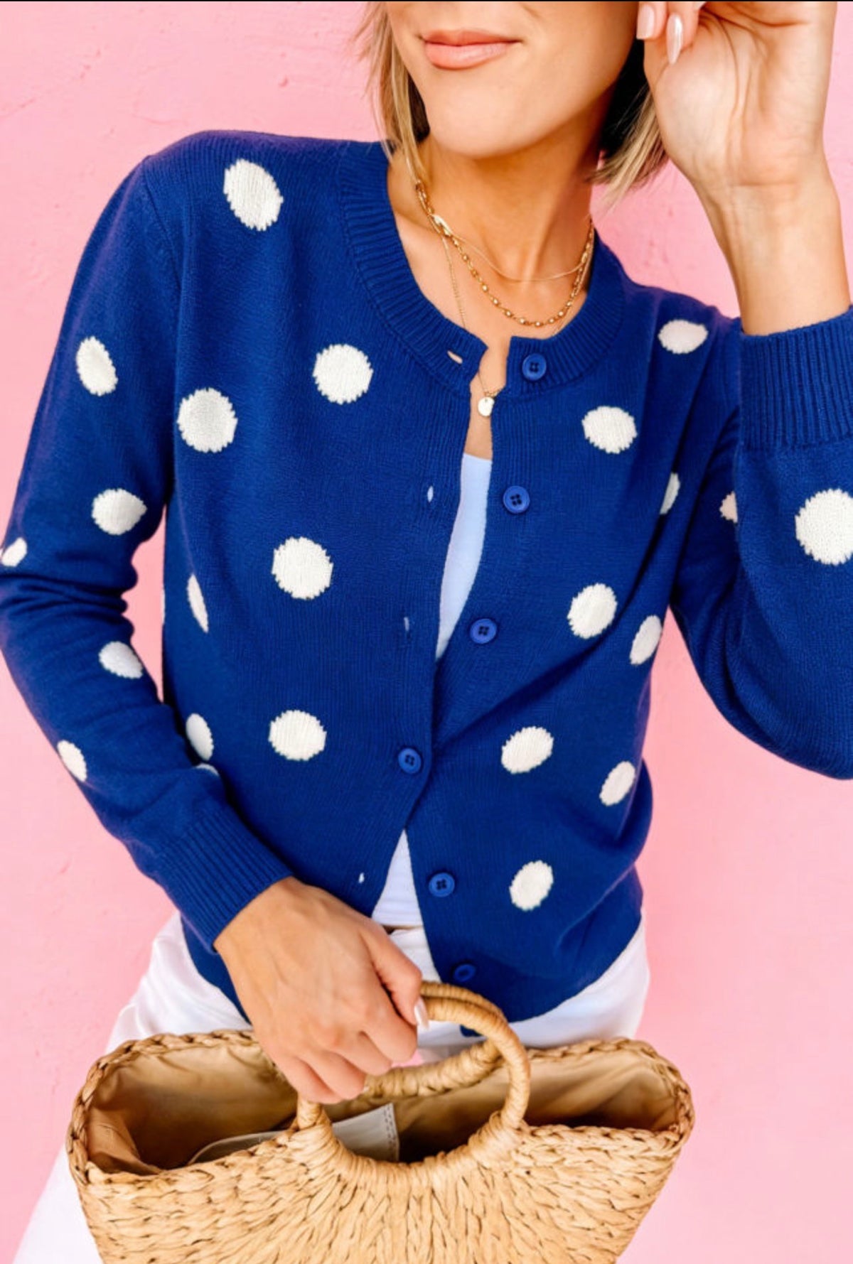 Blue and White Polka Dot Cardigan
