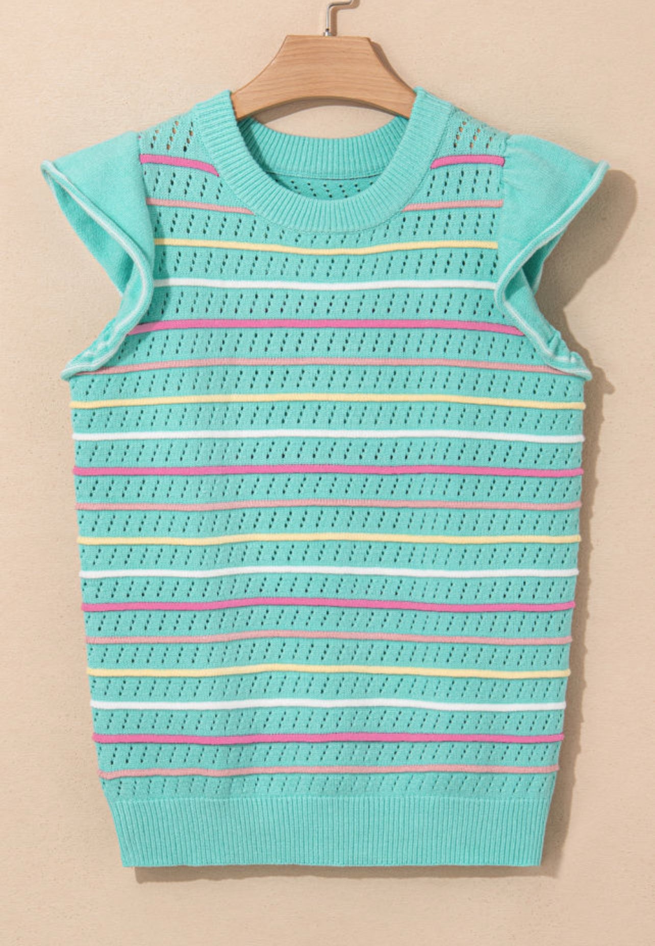 FINAL SALE—Green Stripe Ruffle Sleeve Sweater