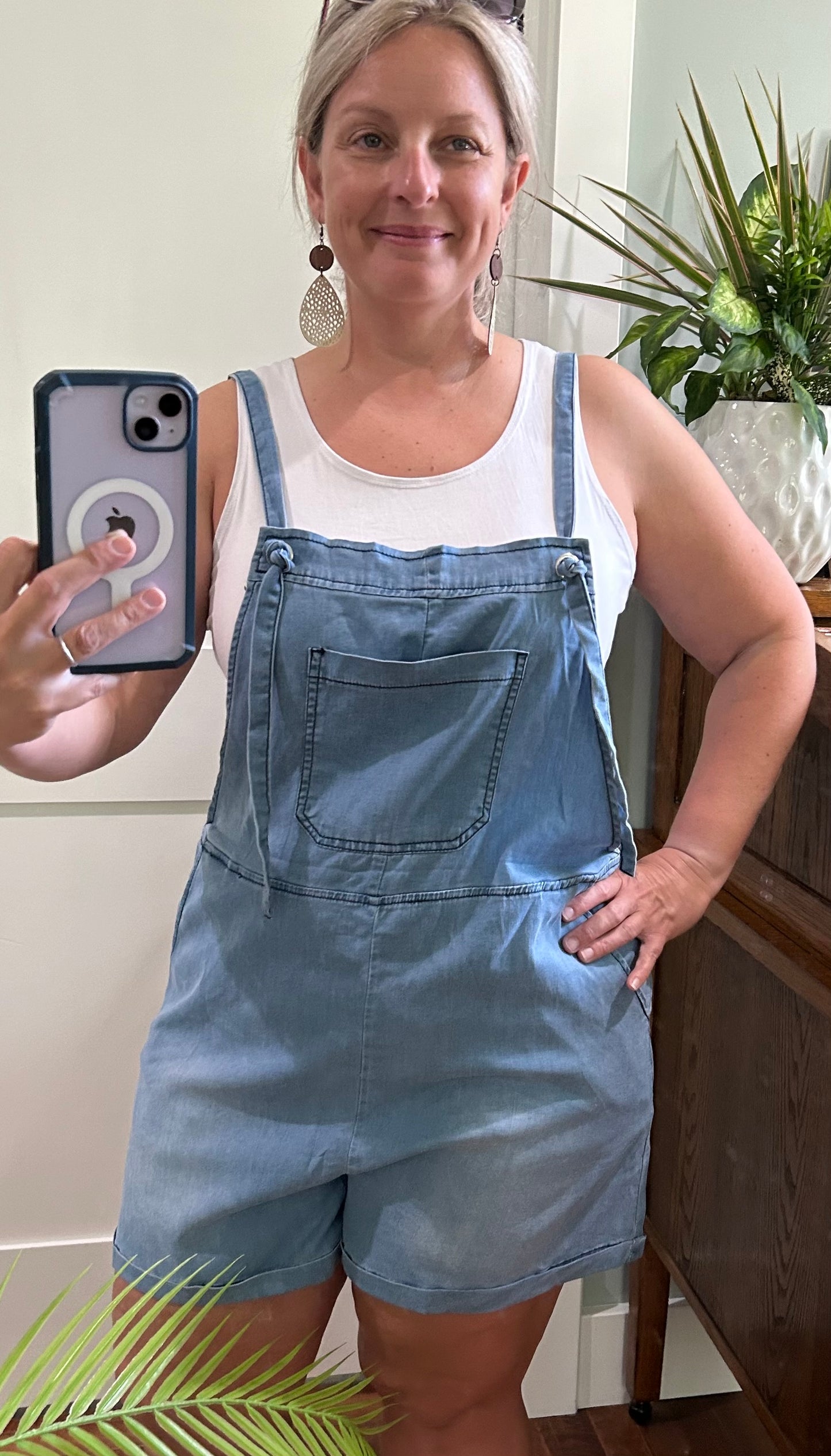 FINAL SALE—Tie Strap Grommet Denim Romper (on hand)