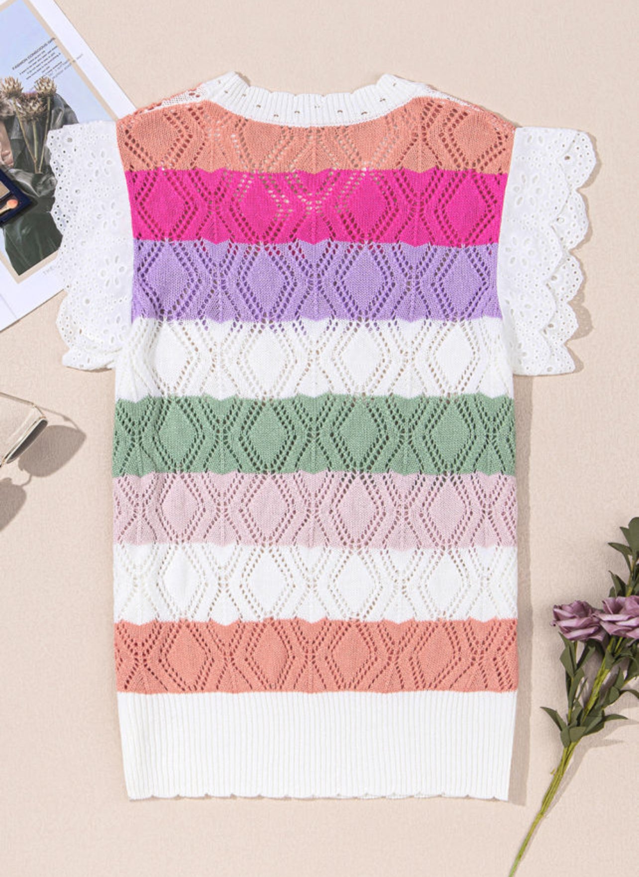 FINAL SALE—Stripe Knit Eyelet Sleeve Sweater