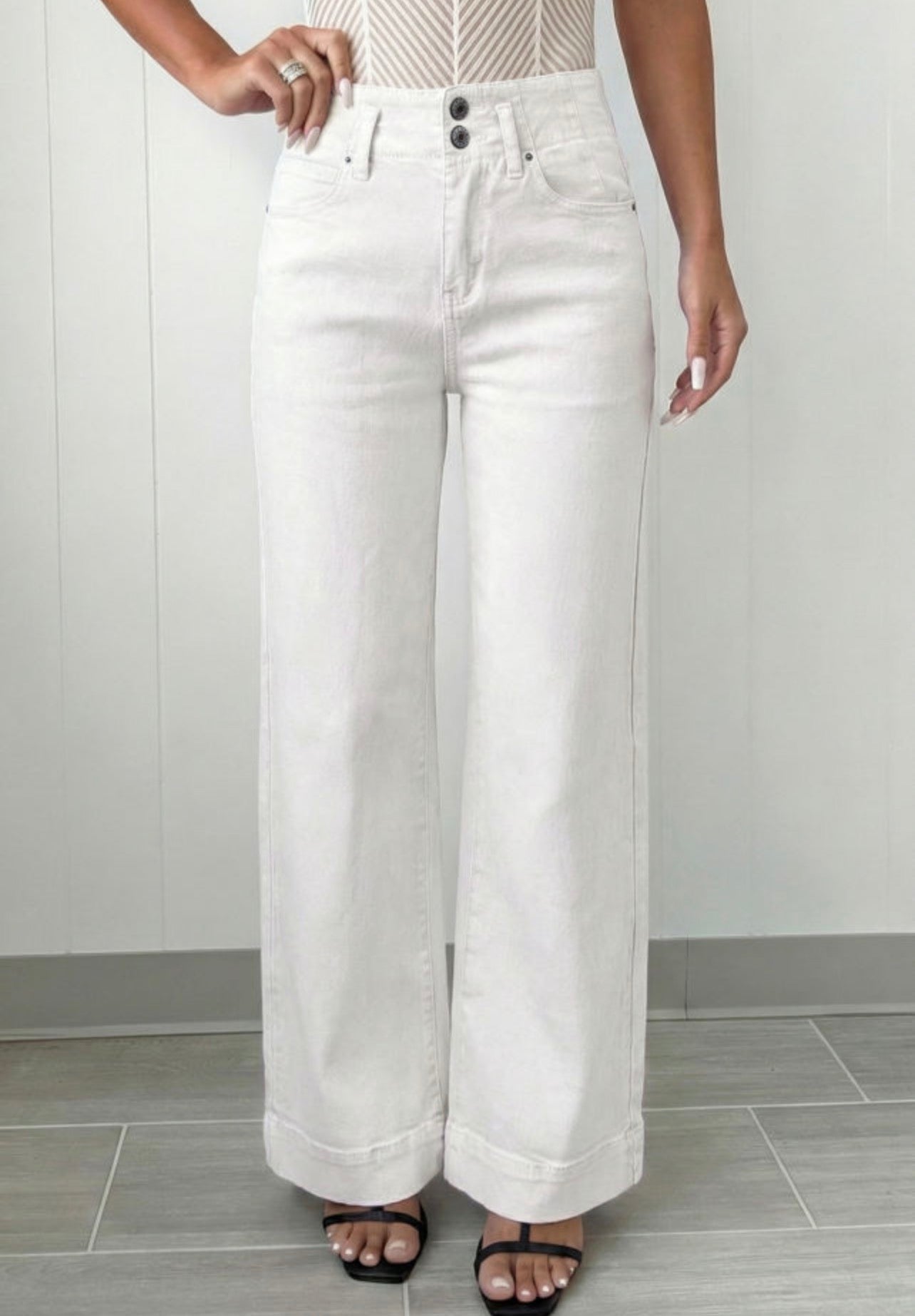 White High Waist Wide Leg Jeans