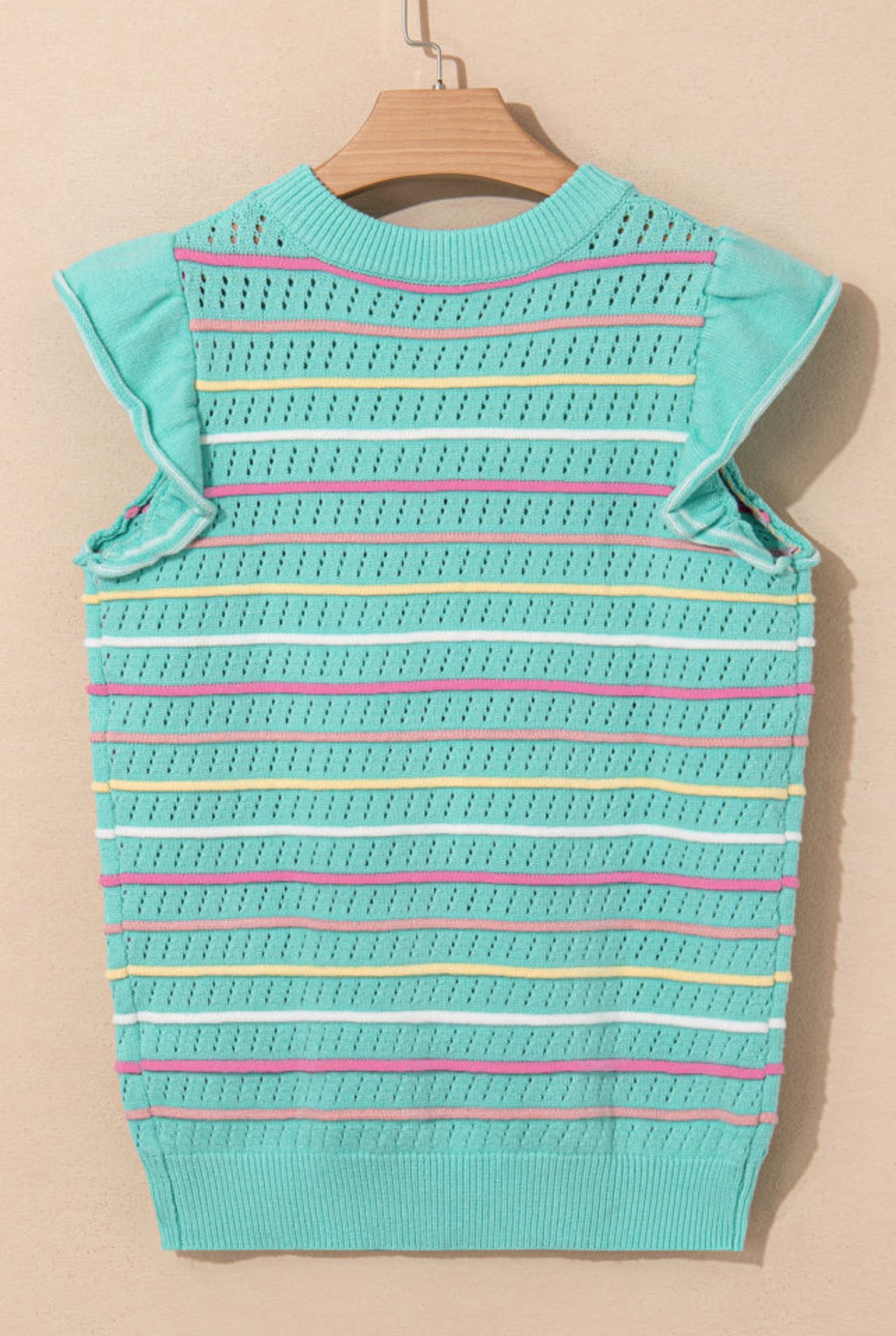 FINAL SALE—Green Stripe Ruffle Sleeve Sweater