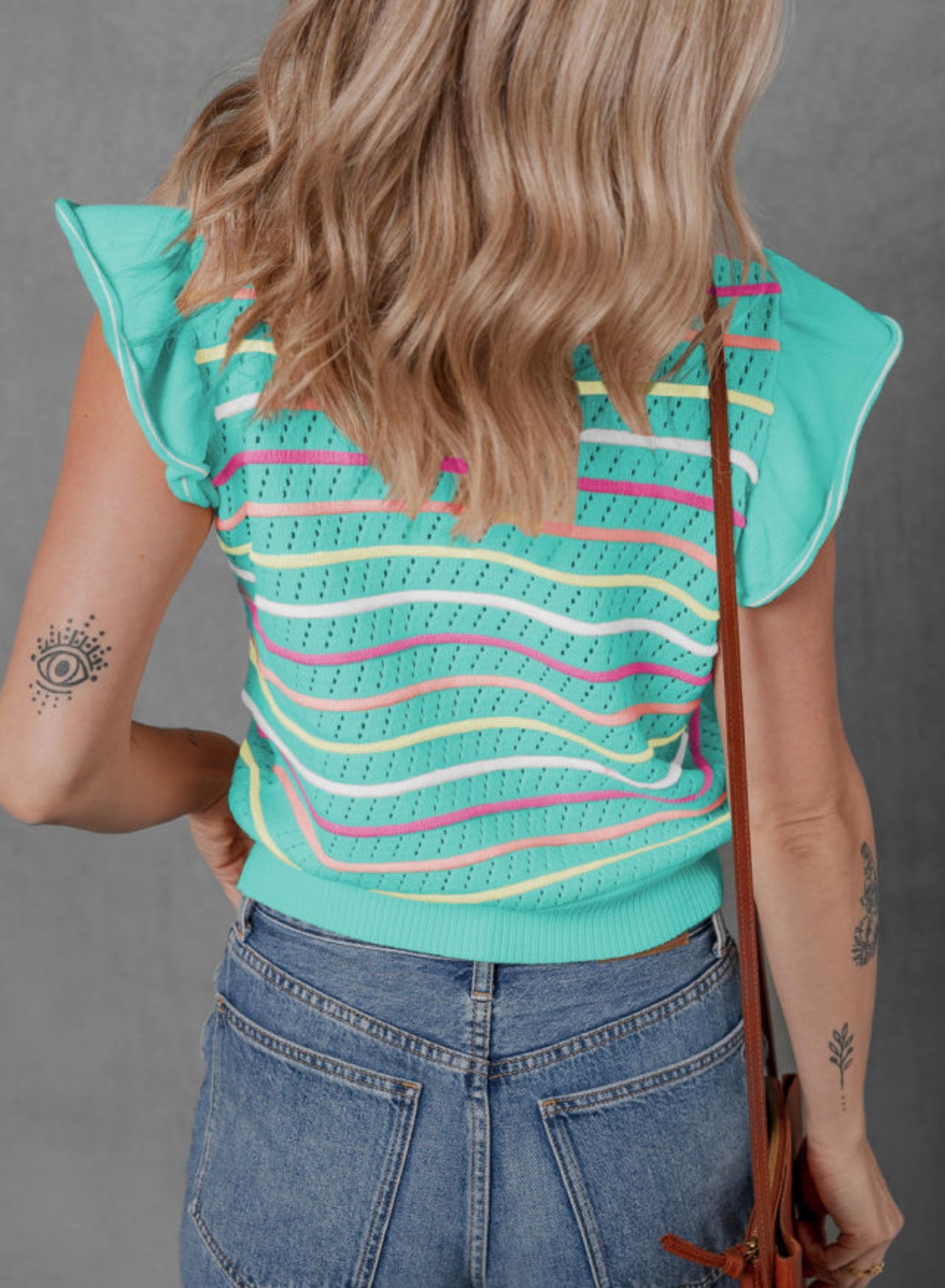 FINAL SALE—Green Stripe Ruffle Sleeve Sweater