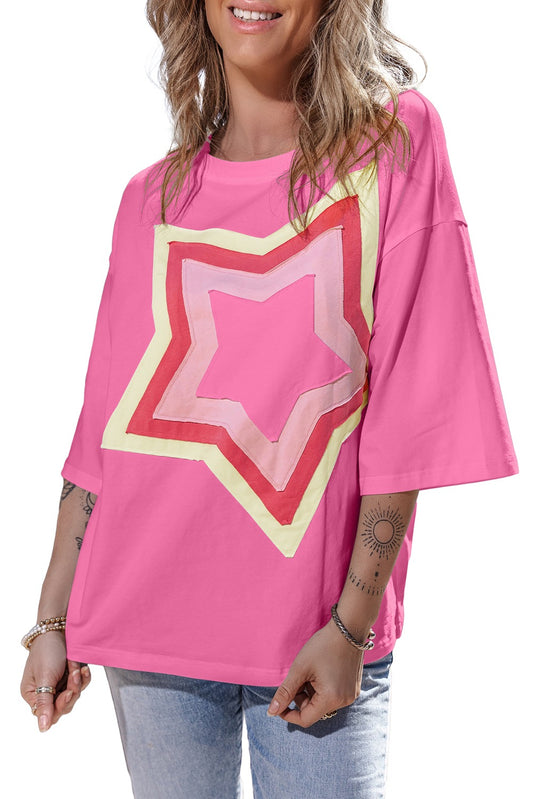 FINAL SALE—Pink Star Patched oversized Tee (on hand)