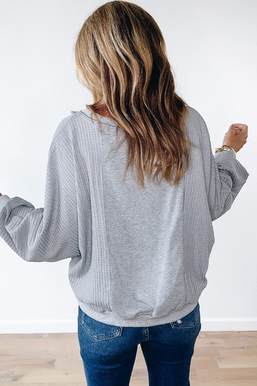 Gray Waffle Raw Hem Top (on hand)