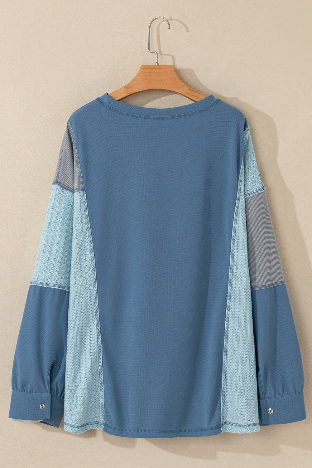 Blue Patchwork Buttoned Sleeve Top