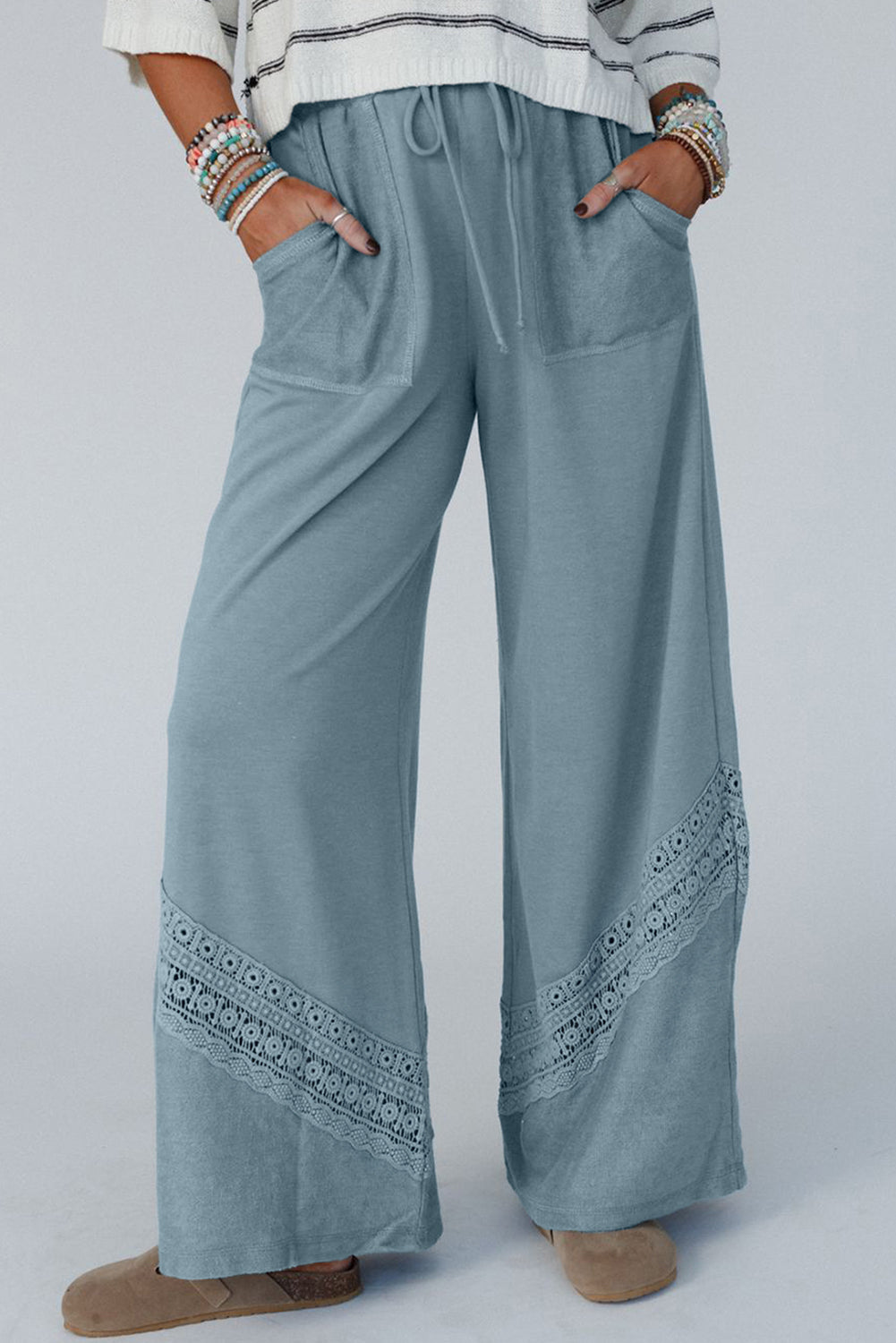 Blue Crochet Lace Wide Leg Pants (on hand)