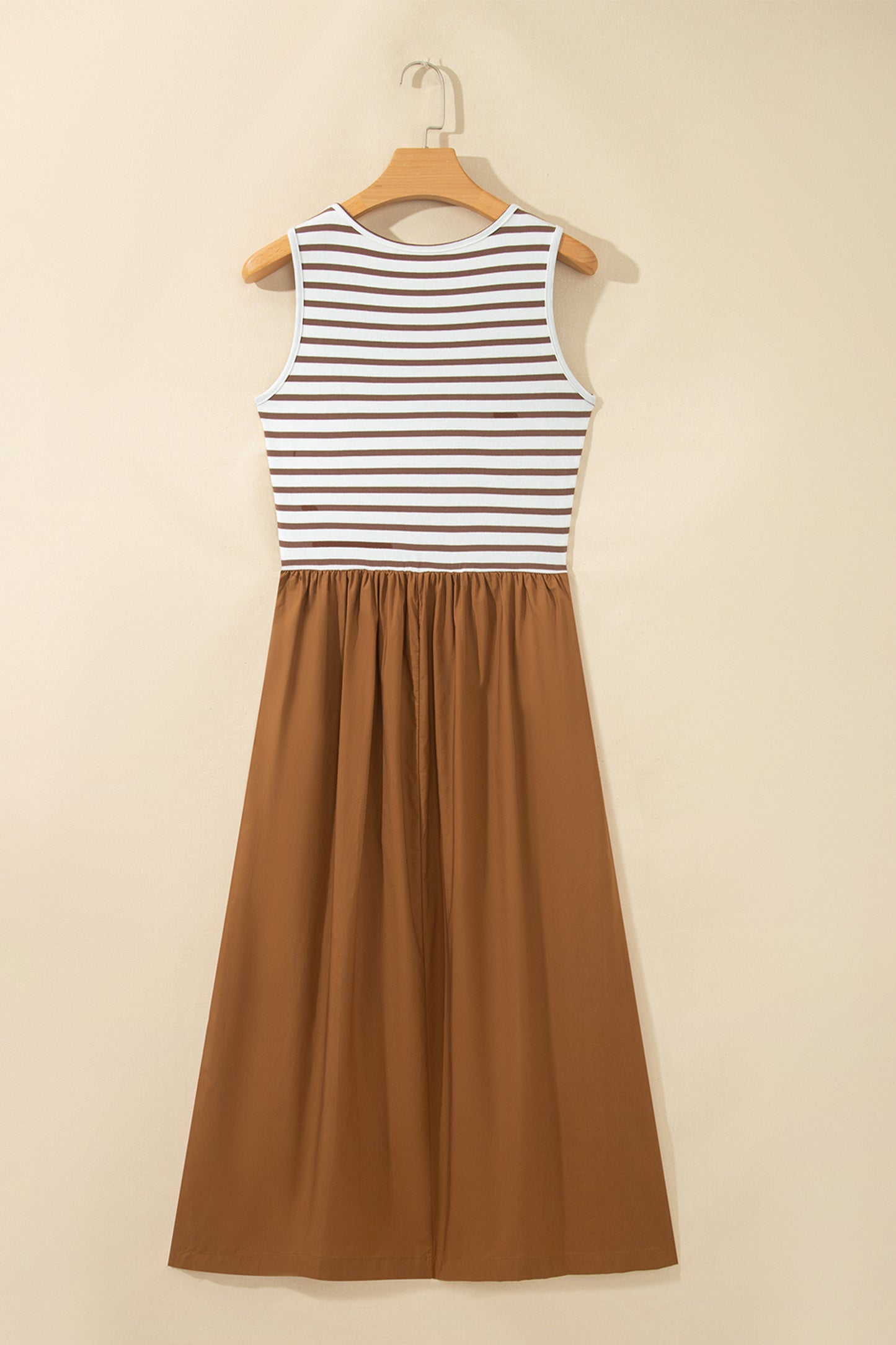 Chestnut Striped Colorblock Sleeveless Long Dress