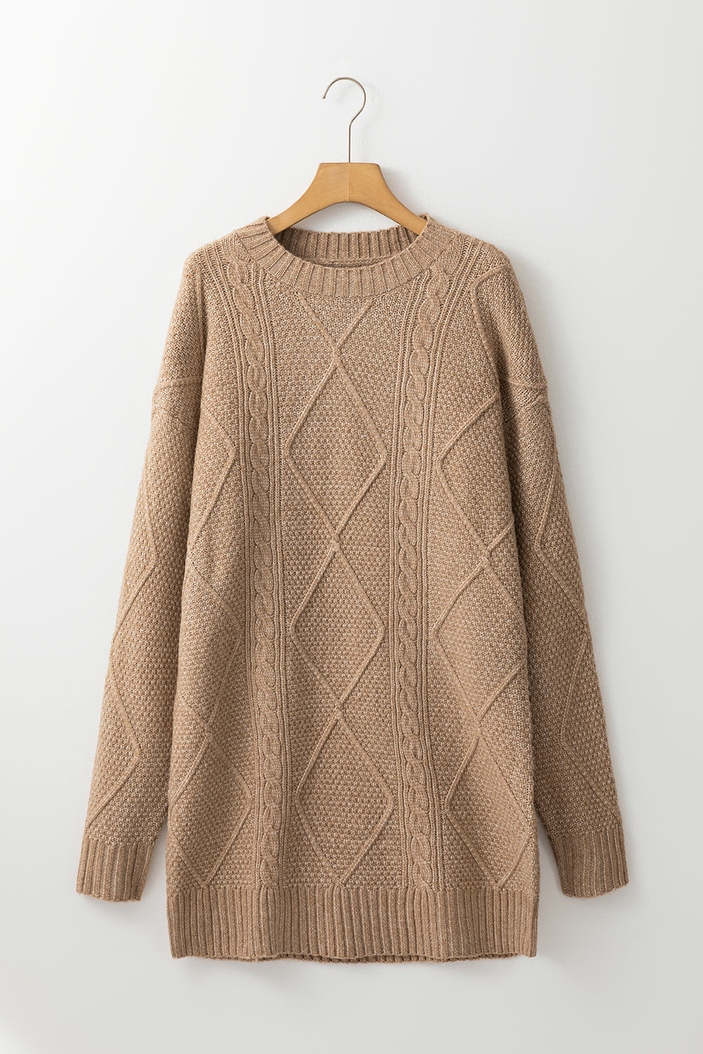 Beige Cable Knit Sweater Dress