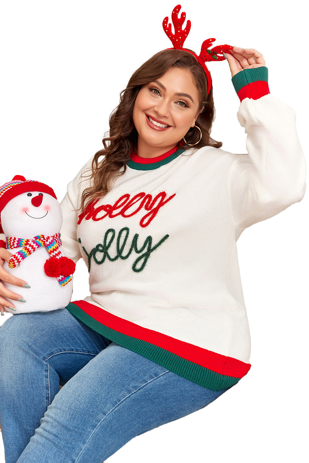 White Tinsel Holly Jolly Plus Size Sweater