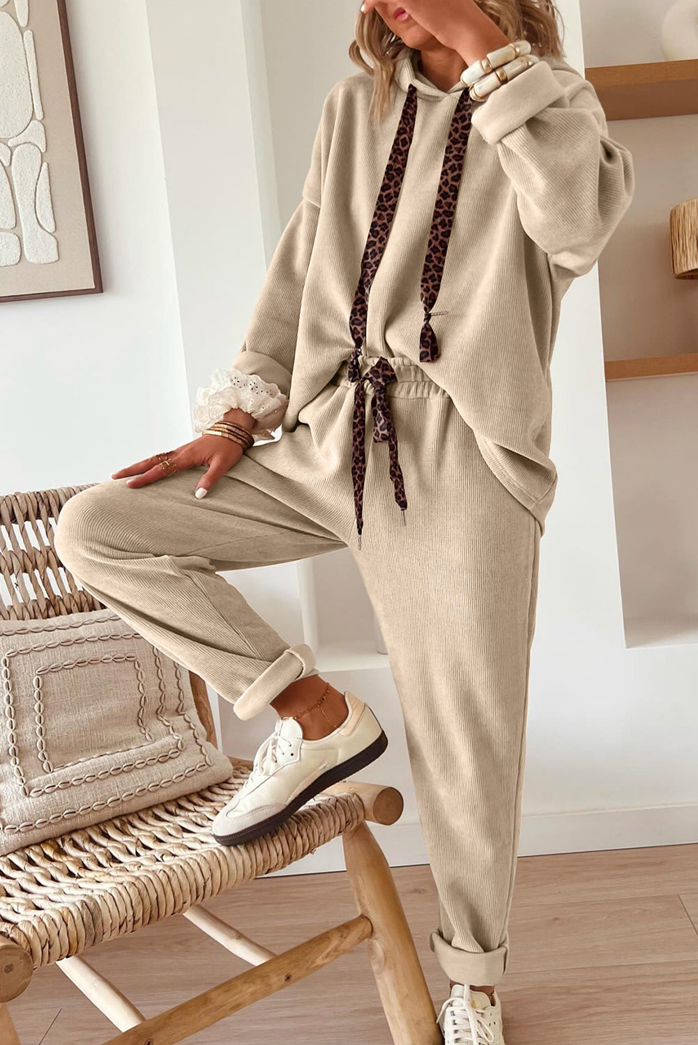 Parchment Leopard Drawstring Corduroy Set