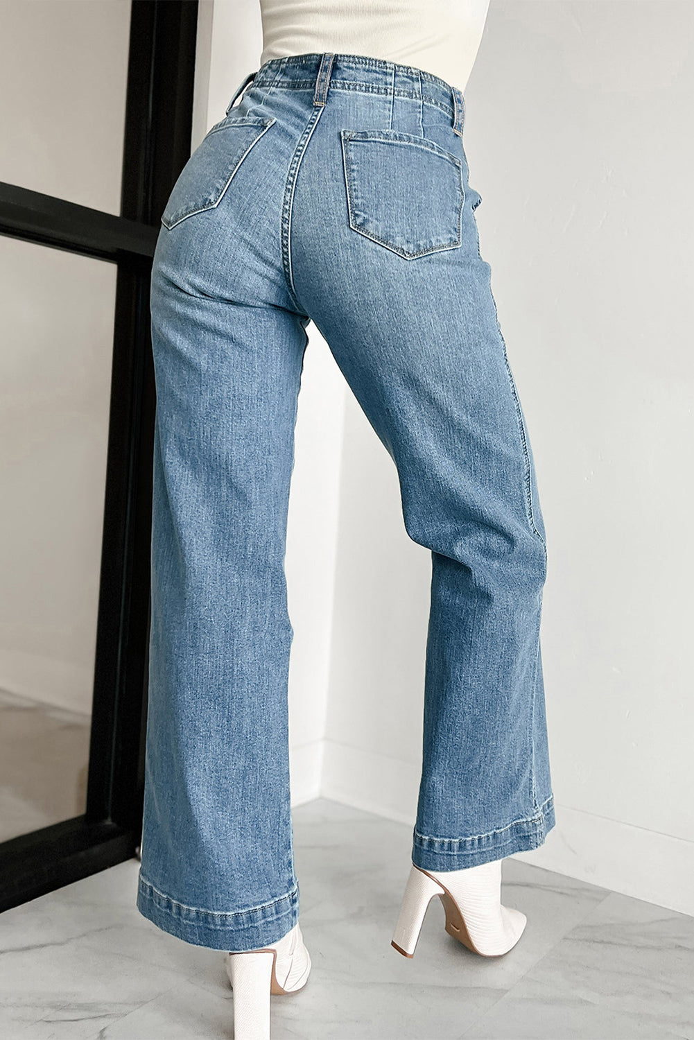 Blue Buttoned Loose Leg Jeans