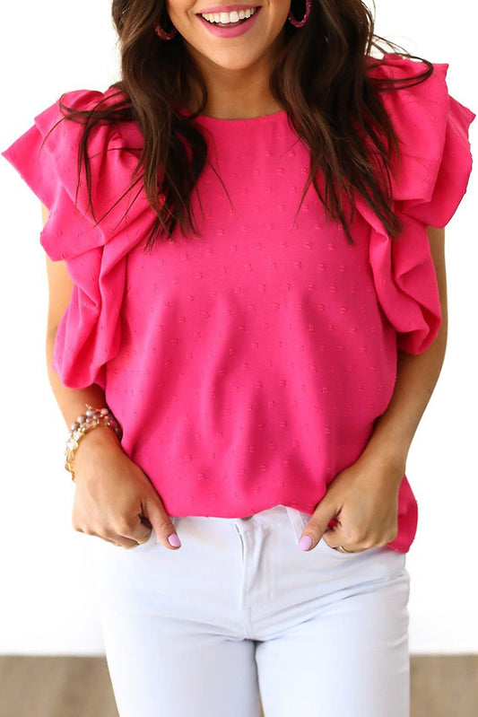 FINAL SALE--Rose Ruffled Sleeve Swiss Dot Blouse (on hand)