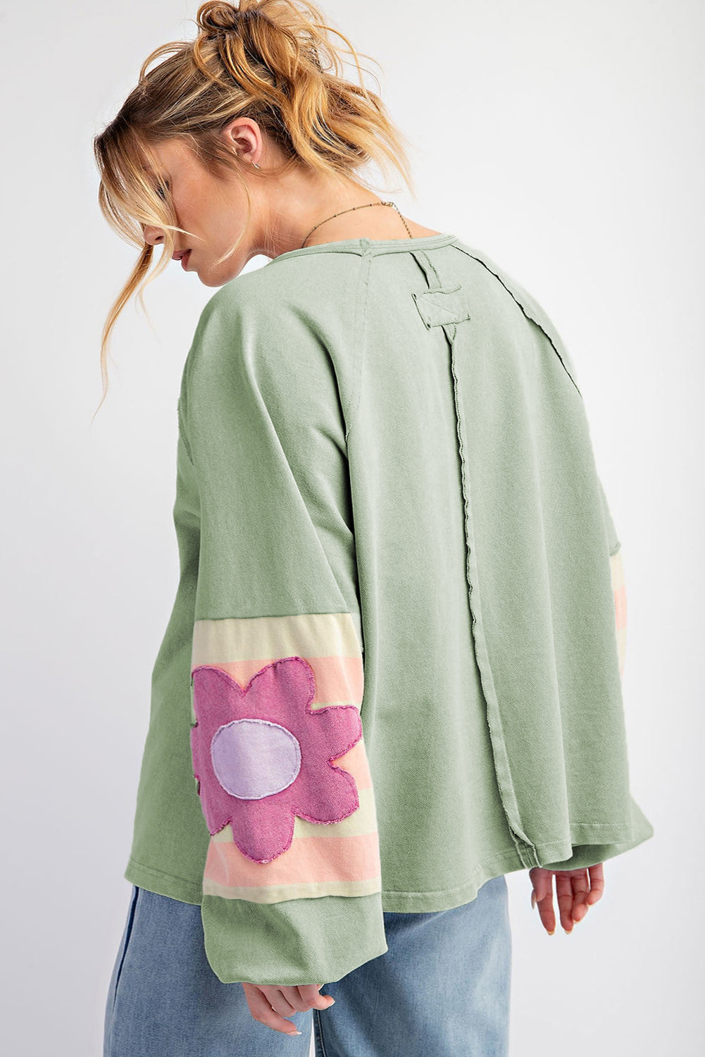 Green Flower Sleeve Oversized Top