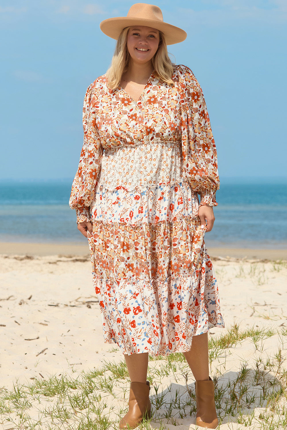 Plus Size Floral Tiered Ruffle Maxi Dress