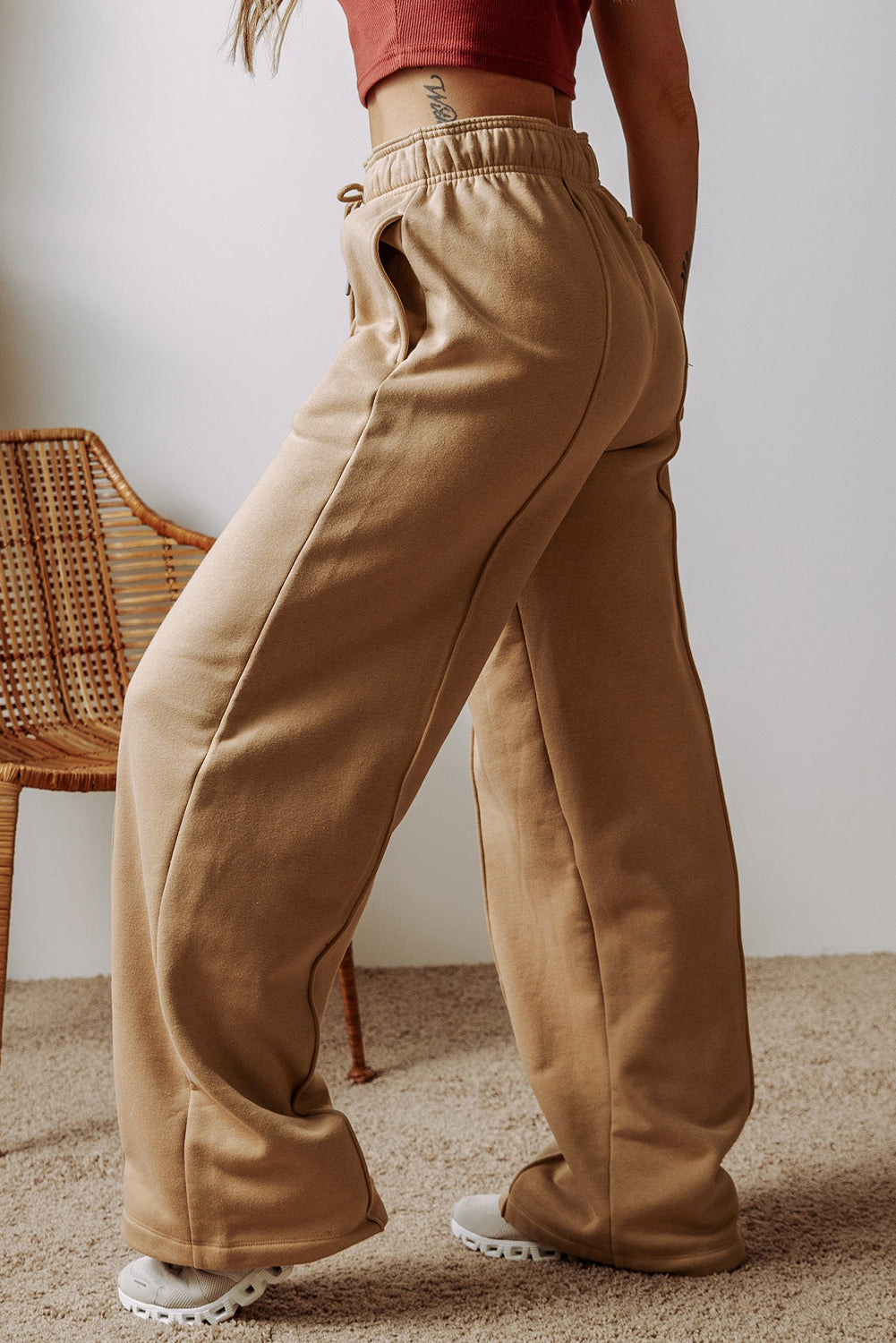 Khaki Exposed Seam Wide Leg Pants