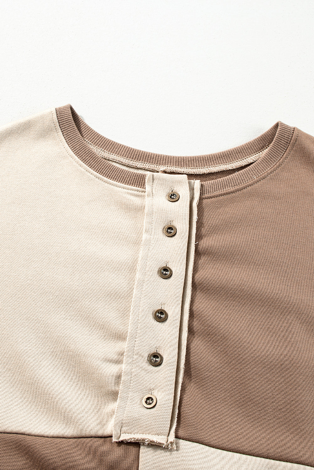 Brown Colorblock Henley Oversize Sweatshirt